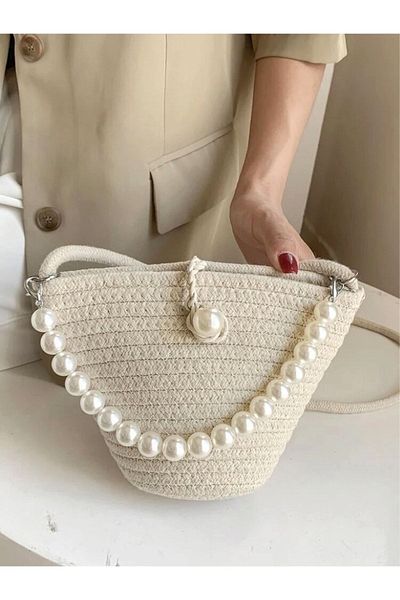 Katusa Geantă de umăr cu design alb perlat pentru femei