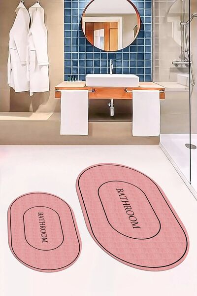 EY HOME Ψηφιακό με τύπωμα Αντιολισθητικό Σετ Τουαλέτας Οβάλ Μπάνιου με Επιγραφή, Πλένεται, Σετ Τουαλέτας