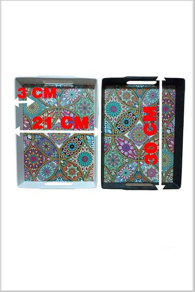 SEDEF LED SHOP Motif Patterned Tray Set of 2 Black and White