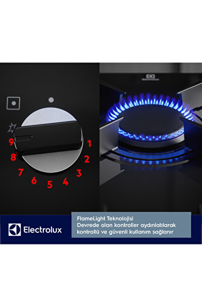 Electrolux Kgg953753k Steppower Flamelight Verticalflame 90 Cm Siyah Cam Gazlı Ocak