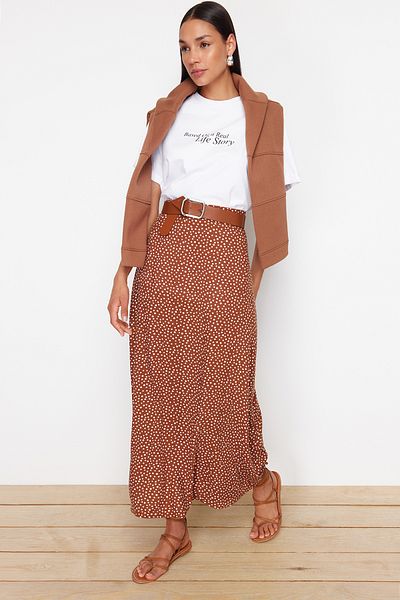 Trendyol Modest Brauner Glockenrock mit Tupfenmuster - TCTSS22EE0006