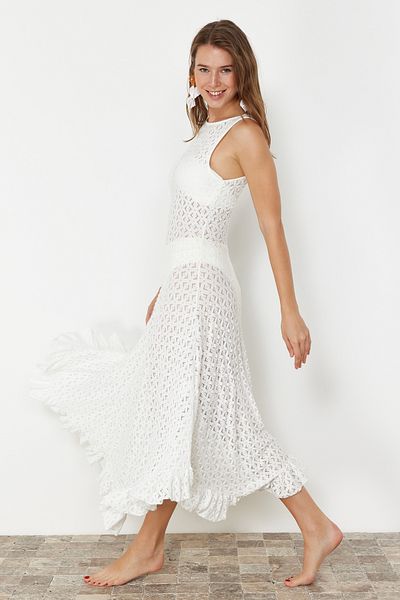 Trendyol Collection Λευκό Εφαρμό Μάξι Πλεκτό Φόρεμα Παραλία TBESS24EL00139