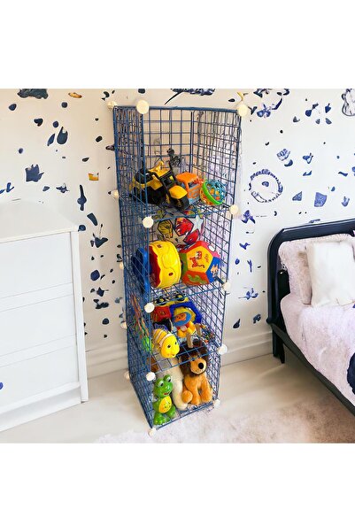 decorelax 4 Bölmeli Tel Küp Çok Amaçlı Organizer Raf Mavi 33cm Mutfak, Oyunca...