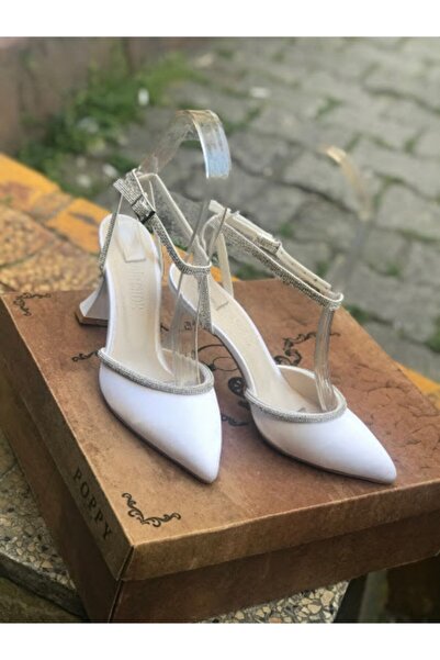 LADİESHOE Şampanya Topuk Taşlı Dolama Beyaz