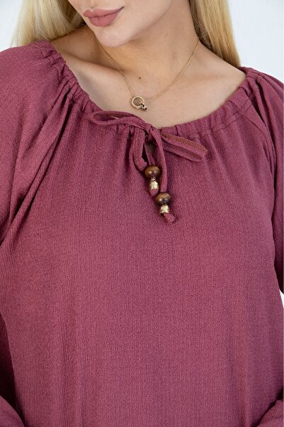 HÜLYA BUTİK DRIED ROSE COLLAR LACED FLORAL BLOUSE