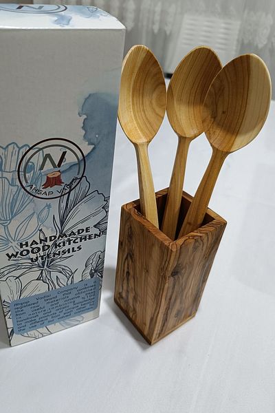 Ahşap Vadisi 30 cm Wooden Spoon - Cherry Wood Handmade, 3 Wooden Spoons