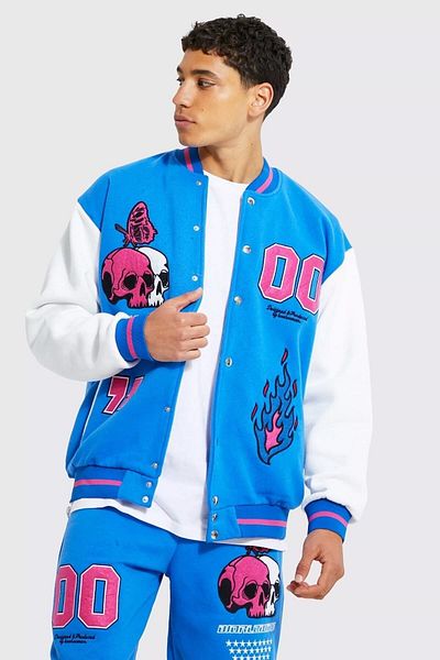 NEWLAKER Унисекс голямо яке 77 Worldwide Bomber College Jacket