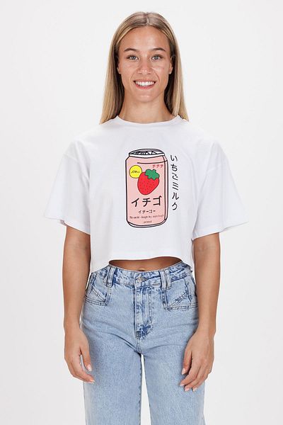Ecrou Tricou crop alb - Cutie cu flori imprimate