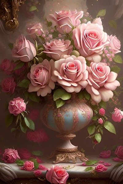 Marcel Kristal Tablo Marcel Art - Pink Roses 33x51cm Diamond Mosaic Painting
