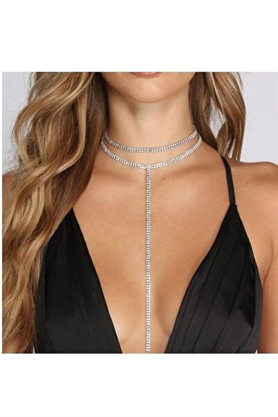 HUBANN Su Yolu Kolye Ikili Kolye Taşlı Uzun Kolye Ikili Choker Kolye - Gümüş ...