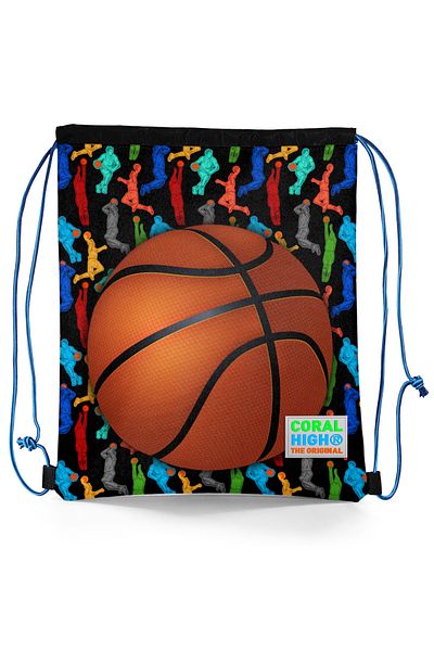 Coral High Kids Black Basketball Bulk Drawstring Drawstring Backpack 22458
