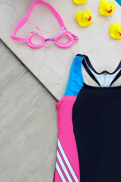 Eke Tekstil Kız Çocuk Şortlu Pembe Mavi Yüzücü Mayo