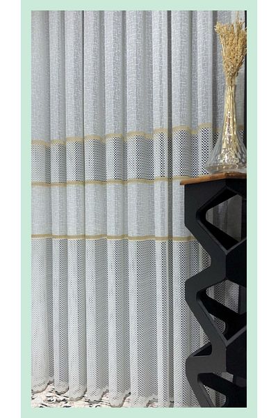 GOGOPERDE Dobby Gold Transitional Modern Tulle Curtain 1/3 Tight Pleated Tulle Curtain