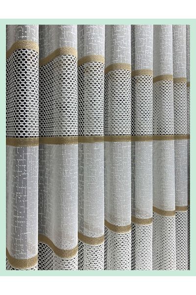 GOGOPERDE Dobby Gold Transitional Modern Tulle Curtain 1/3 Tight Pleated Tulle Curtain