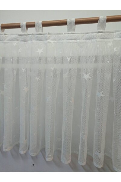 GOGOPERDE Rustik Britli Yıldız Tül Perde 1/3 Sık Pile