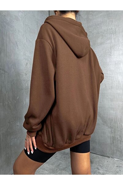Mad&Calf Women's Zippered Hooded Oversize Sweatshirt