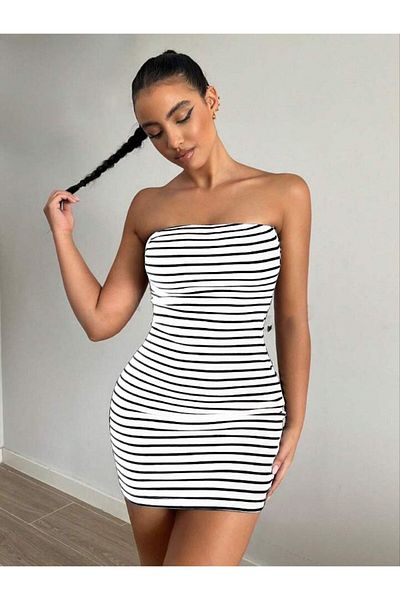 Moka Shopin Rochie de damă mini camisole cu dungi