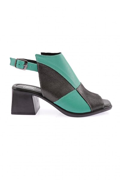 DGN Thick Heeled Toe Low-Cut Sandals Grass Green Genuine Leather 2101143219