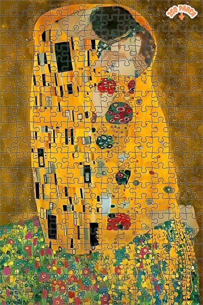 Teona Ahşap Öpücük - Gustav Klimt Dekoratif Çift Katlı Çerçeveli Asılabilir A...