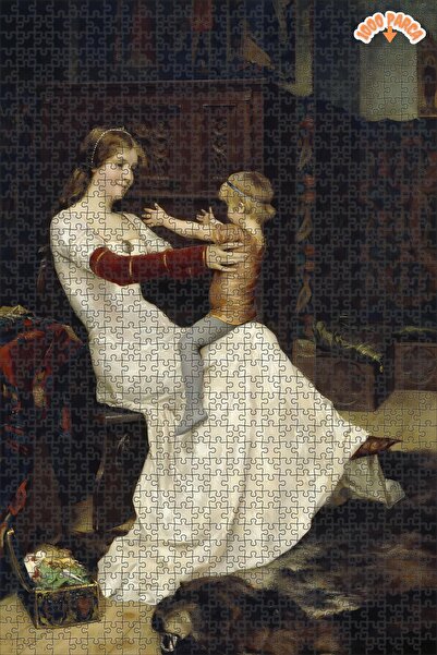 Teona Ahşap Kraliçe Bianca Çocukla Oynuyor Çift Katlı Çerçeveli Asılabilir Ah...