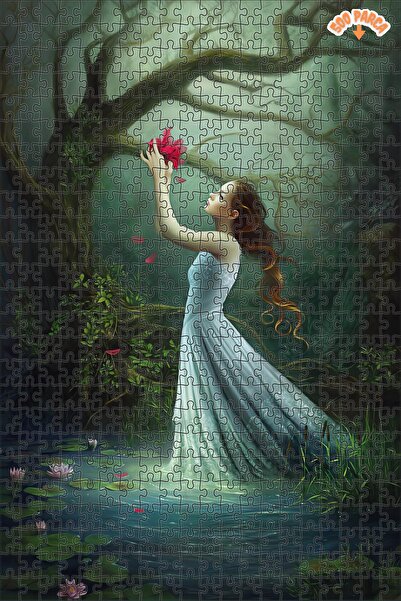 Teona Ahşap Kırmızı Çiçek Ve Genç Kız Dekoratif Çift Katlı Çerçeveli Asılabil...