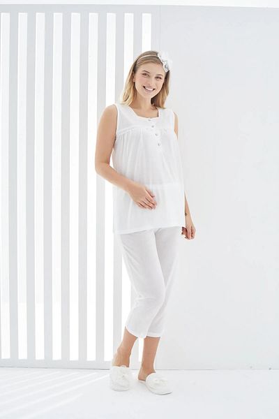 ERDENİZ TEKSTİL 3-Piece Maternity Maternity Short Sleeve Cotton Pajamas Set