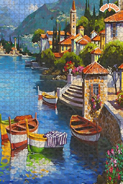 Teona Ahşap Kasaba Manzaraları Dekoratif Çift Katlı Çerçeveli Asılabilir Ahşa...