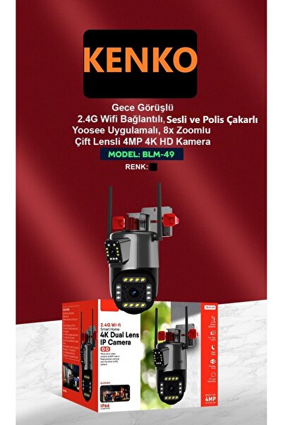 Kenko IP Kamera 4K Ultra Hd 4MP Dış Mekan Akıllı Güvenlik Kamerası Hareketli Sesli Çakarlı Yoosee