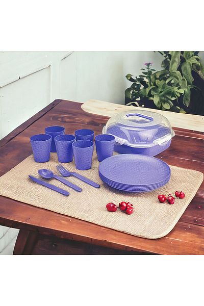 Üçsan 32 Piece Plastic Picnic Set for 6 People - Lockable and Round Plate