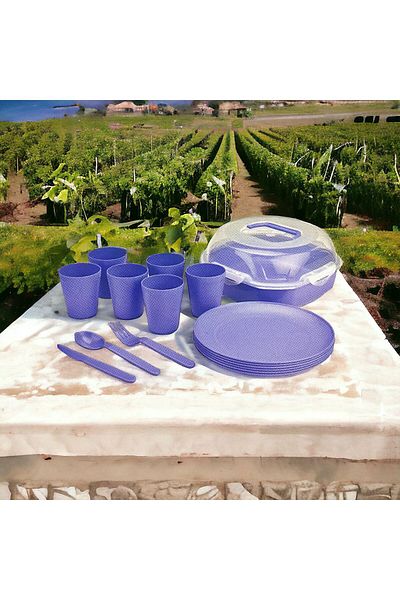 Üçsan 32 Piece Plastic Picnic Set for 6 People - Lockable and Round Plate