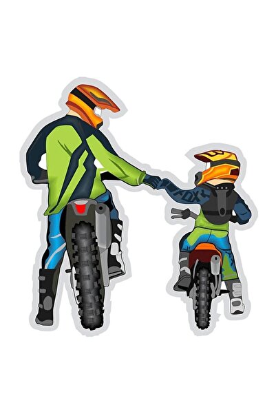 HMNL Cross Motor Baba Çocuk Araba, Motorsiklet, Kask, Laptop, Cam Sticker 13x...
