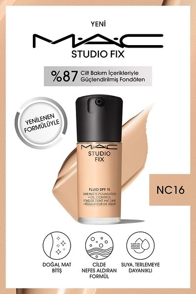 M.A.C Matte Foundation Lasting up to 24 Hours - Studio Fix Fluid Spf15 Mini - Color: Nc16 - 15ml