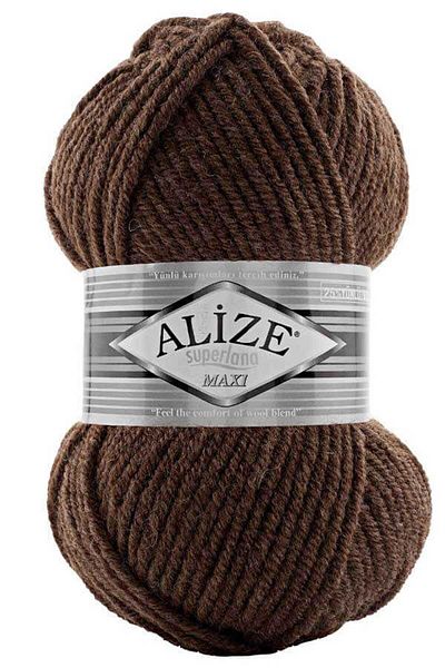 Alize Superlana Maxi Dark Brown 410 - Thick Hand Knitted Lanyard Vest and Cardigan