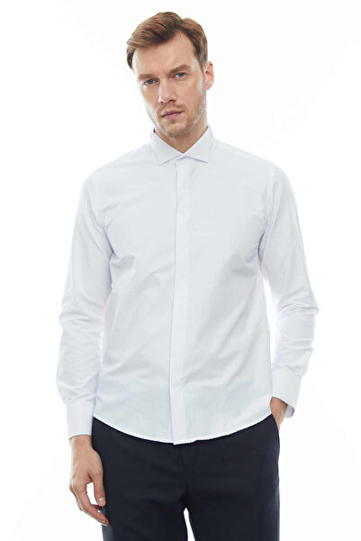 PAULMARK قميص بدلة العريس للرجال - كم طويل، أكمام طويلة، ياقة رأس، مقاس نحيف ...