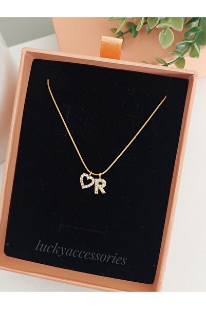 LUCKY ACCESSORIES Çelik Minimalist Zarif Zirkon Taşlı Harf Ve Kalpli Kadın Çe...