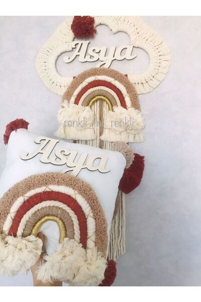 renkli mi renkli tasarım dünyası Makrome Isimli Kapı Süsü Ve Takı Yastığı Takımı