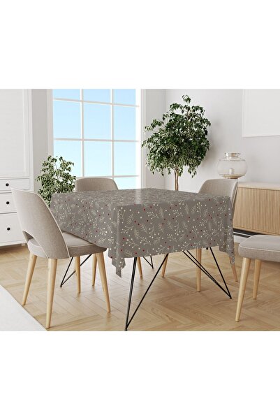 Evmila Yılbaşı Desenli Kadife Doku Masa Örtüsü