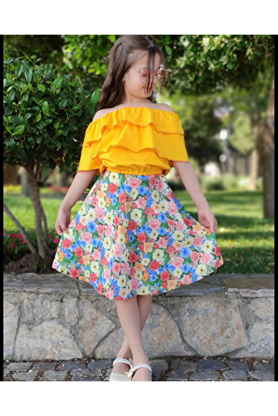 Azra ÇİÇEK DESENLİ ETEKLİ TAKIM