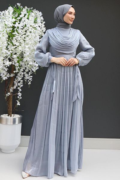 GİZ AGİYİM Gray Hijab Story Dress