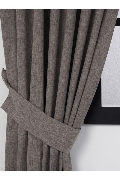 Belle Cose Linen Look Decorative Background Curtain Pleatless Planting Mink