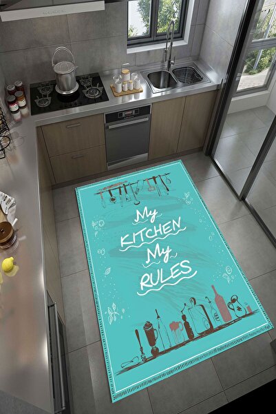 VolgsHome Dijital Baskı Yıkanabilir Kaymaz Taban Dekoratif Salon Mutfak Halısı Yolluk