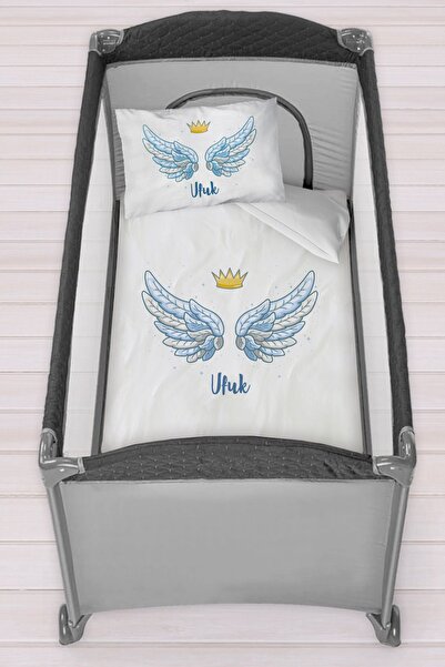 Homamia Isme Özel 75x120 Park Yatak Beşik Nevresim Takımı Mavi Kanatlar