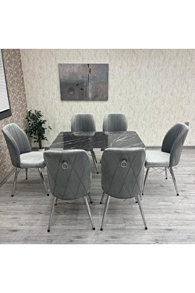BY ORHAN GÜZEL RODONİT 80-120 CK GÜMÜŞ 6 Kişilik Mutfak Masası Takımı