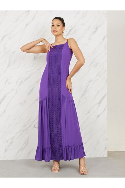 Styli Strappy Crochet Detail A-Line Maxi Dress