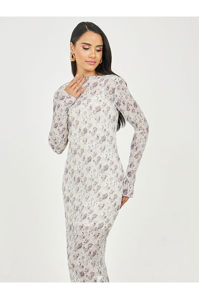 Styli Plisse Floral Print Bodycon Dress with Strappy Inner Slip