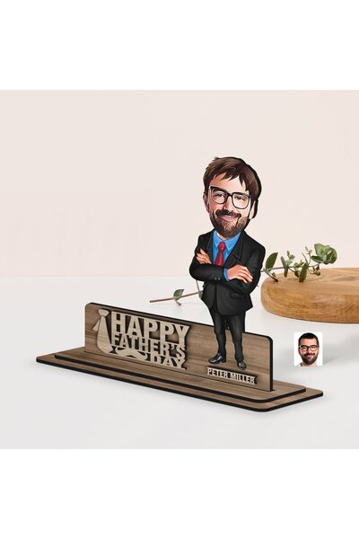 Bk Gift Kişiye Özel 3D Kabartma İsimli Baba Karikatürlü Ahşap Biblo-7, Babaya...