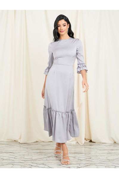 Styli Satin Frill Detail A-line Midi Dress