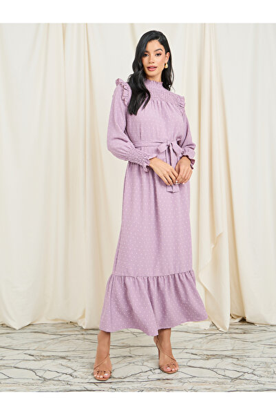 Styli فستان دوبي طويل بتصميم كشكش على شكل حرف A