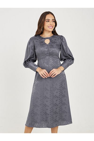 Styli Jacquard Keyhole Neck A-Line Midi Dress