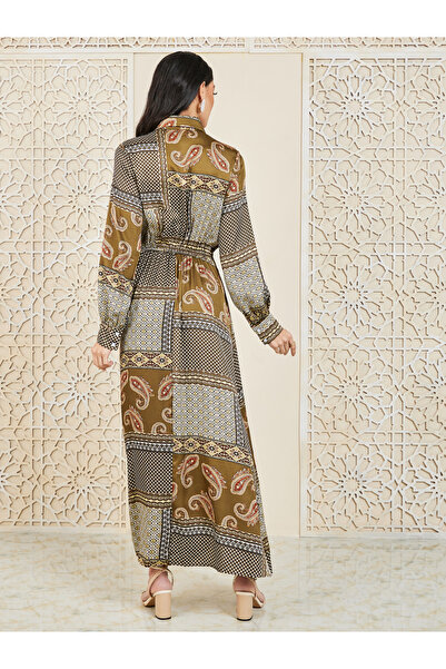 Styli Scarf AOP Collared A-Line Maxi Dress